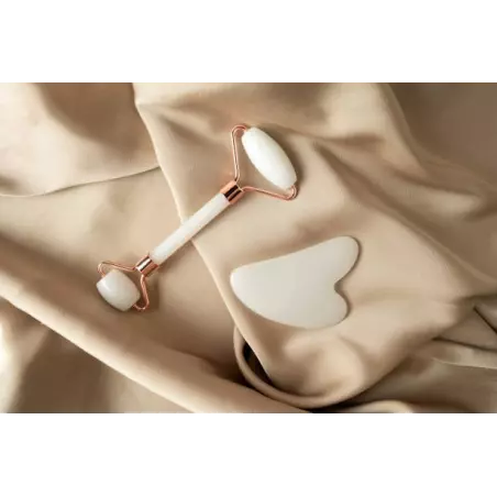 Pure white quartz Gua sha & beauty roller for the face - Handmade