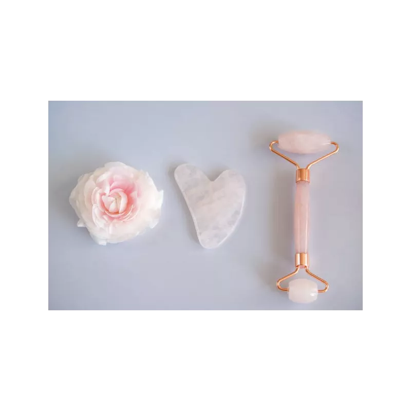 Gua sha & rouleau de beauté en quartz rose pur pour le visage - Fai...