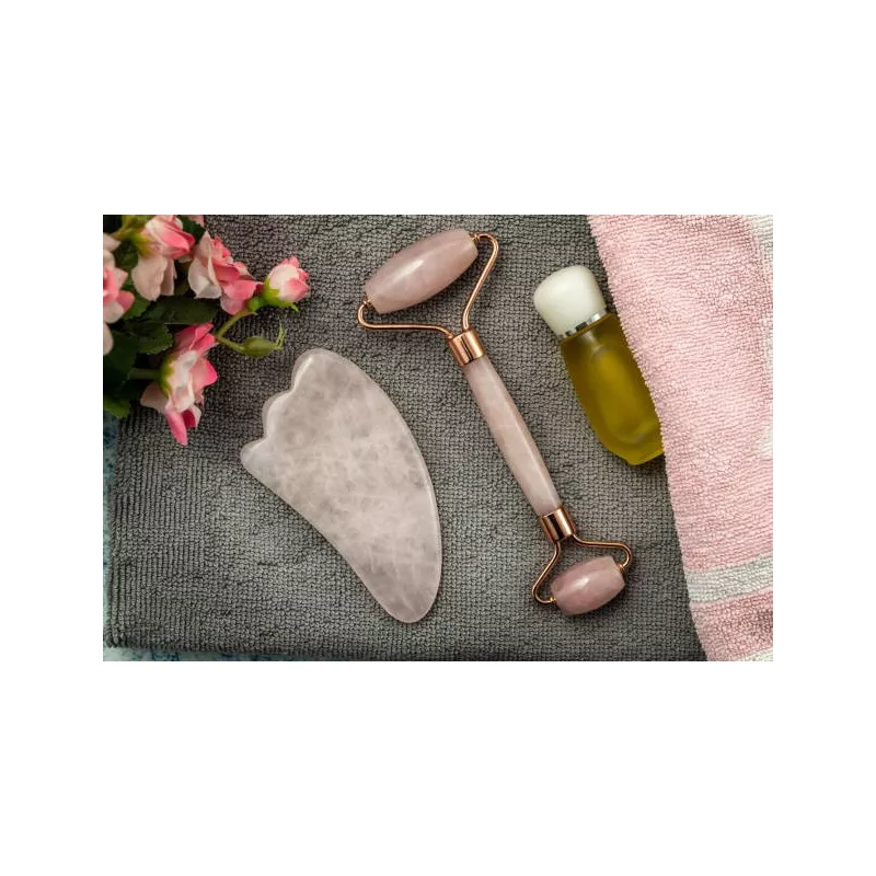 Gua sha & rouleau de beauté en quartz rose pur pour le visage - Fai...
