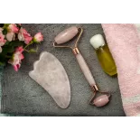 Gua sha & rouleau de beauté en quartz rose pur pour le visage - Fai...
