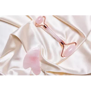 Gua sha & rouleau de beauté en quartz rose pur pour le visage - Fai...